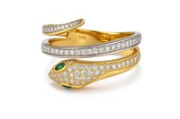 Anello da donna in oro 18 kt giallo e bianco con zirconi e occhi in smeraldo – 5.30 g – Misura 17 – Idee Preziose dal 1987 - IP.AK18M/13